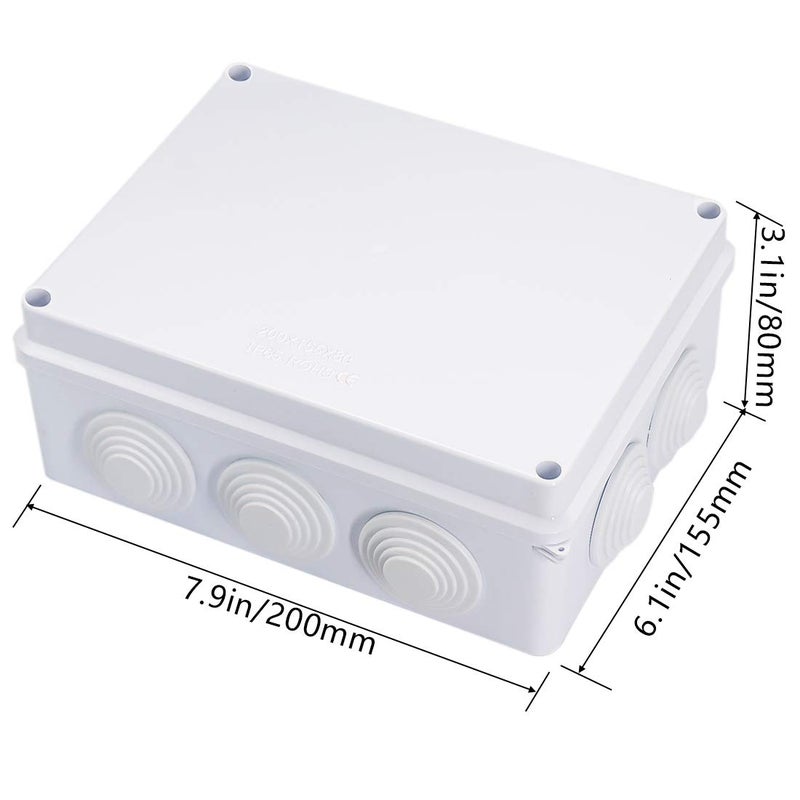 Zulkit Junction Box ABS Plastic Dustproof Waterproof IP65 Universal Electrical Boxes Project Enclosure White 7.9 x 6.1 x 3.1 inch (200 x155 x 80mm) - Image 2
